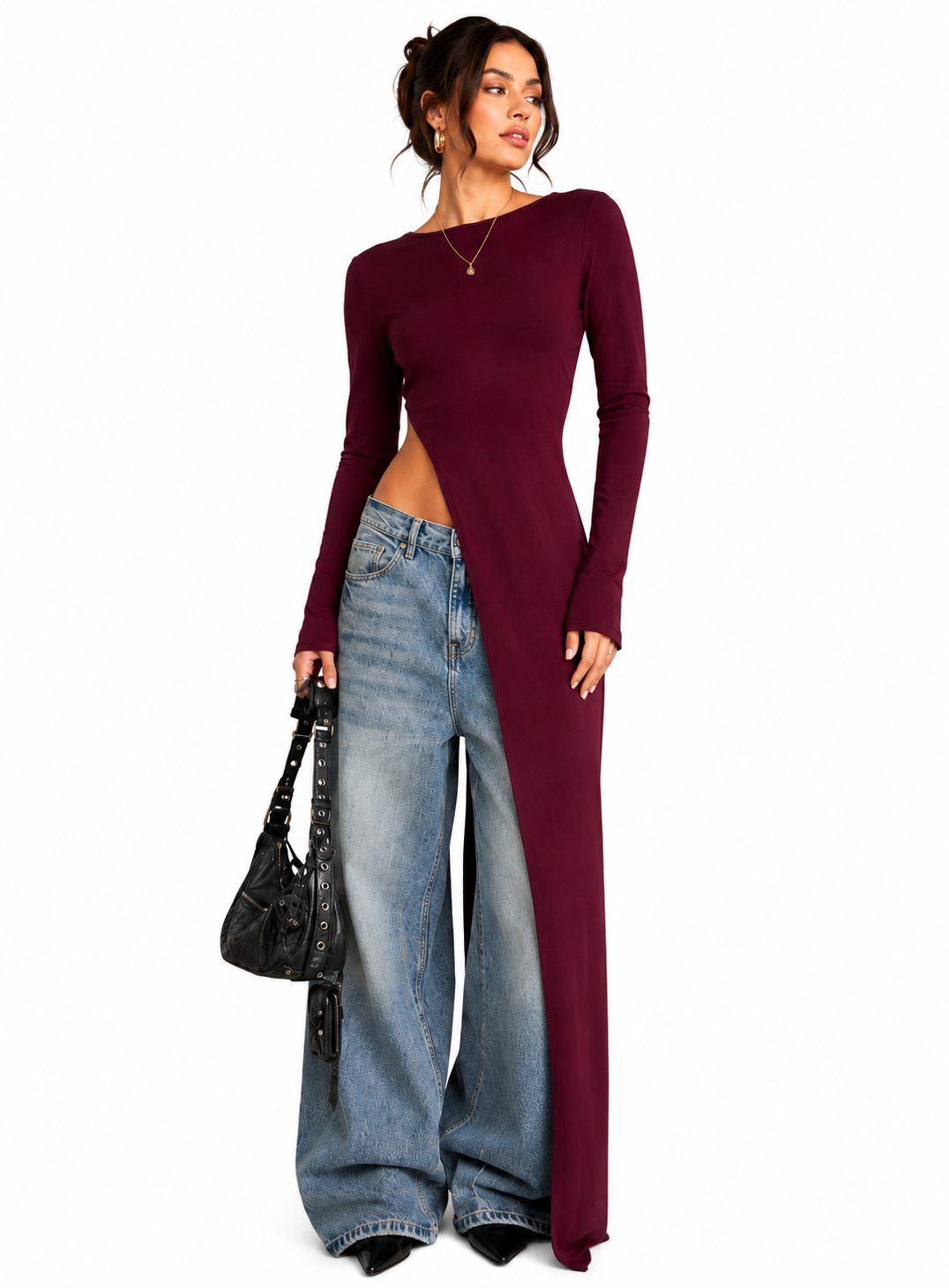 Dulzura Long Sleeve High Slit Maxi Dress