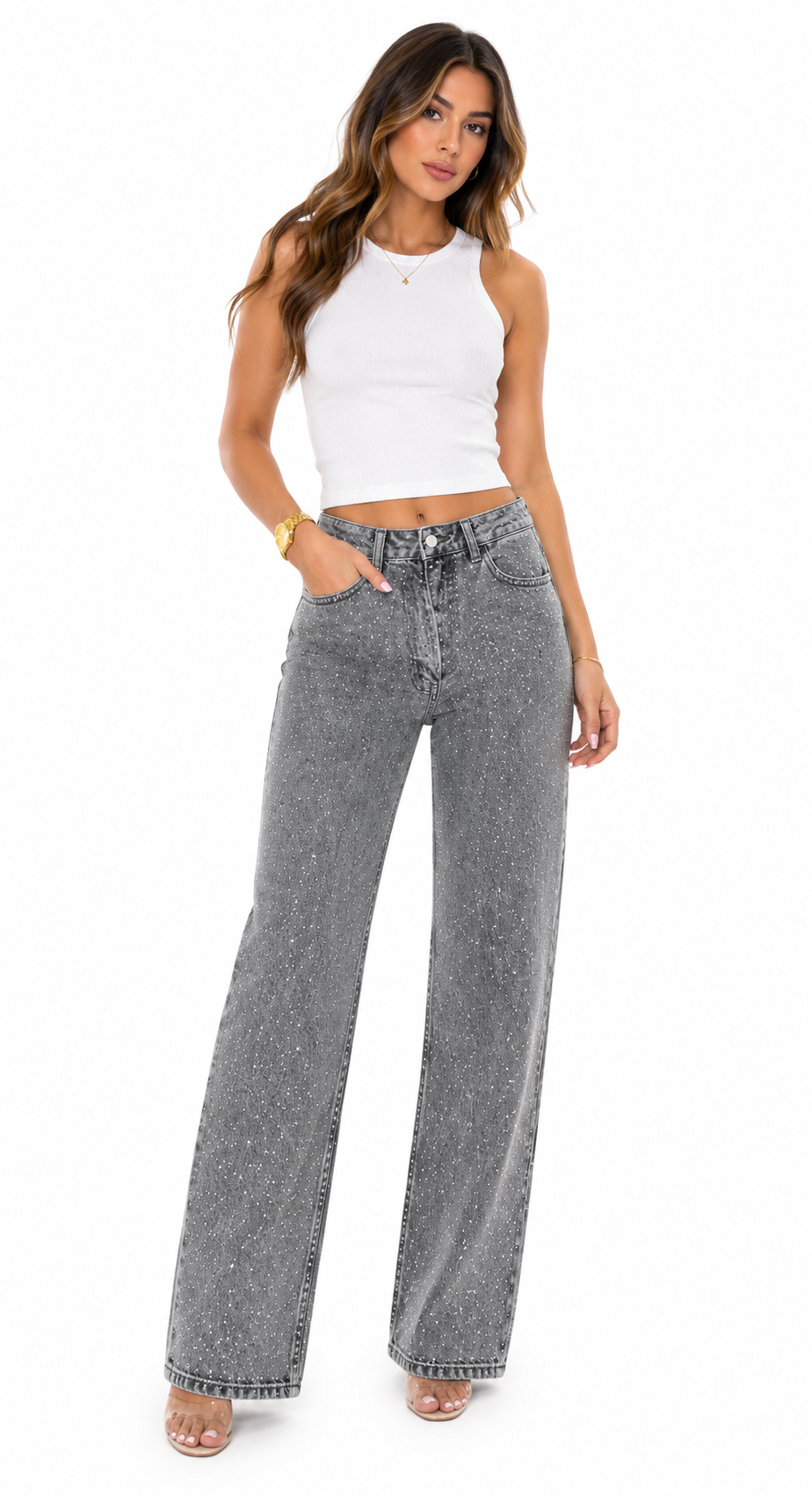 Starlight Rhinestone Wide-Leg Jeans