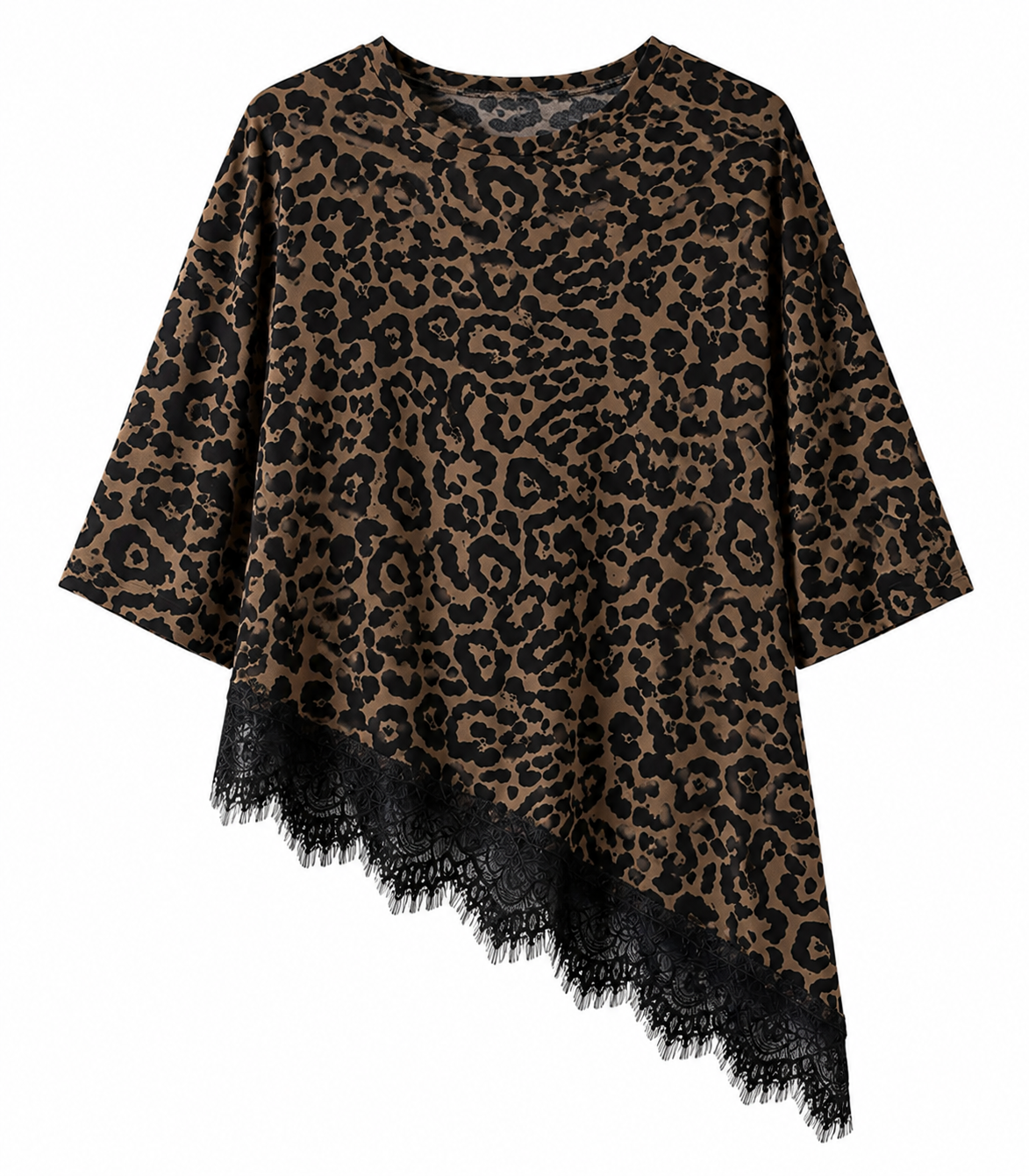 2026 Summer New Arrival Women's Oversized Ruffle Print Leopard Print Padded Lacing Loose Fit T-Shirt