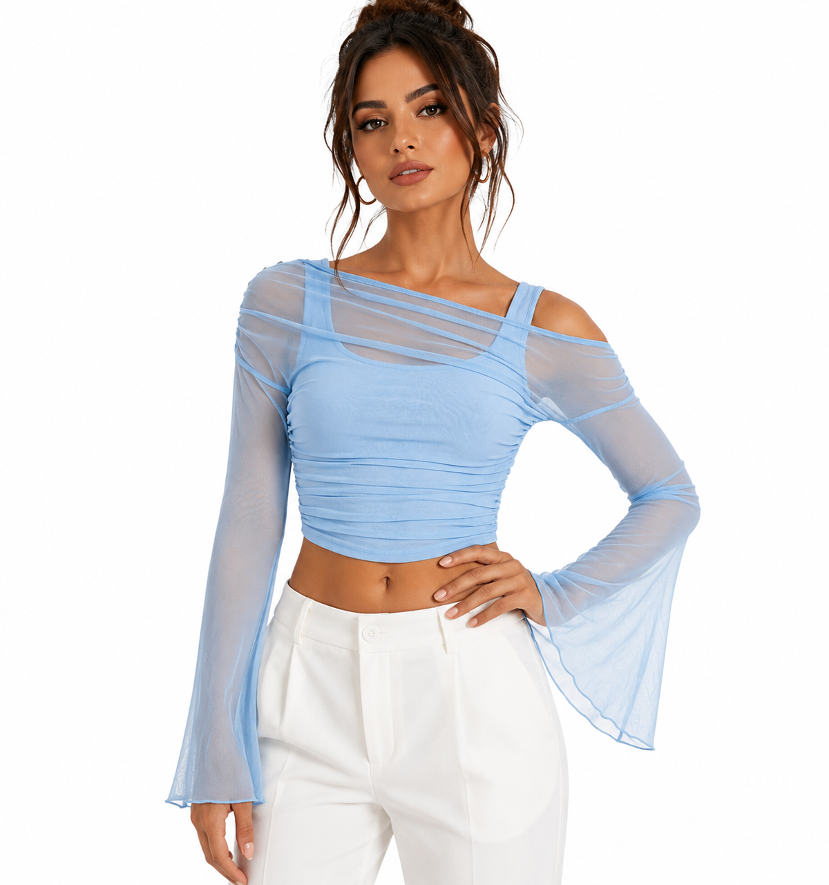 Luna Sheer Off-Shoulder Crop Top