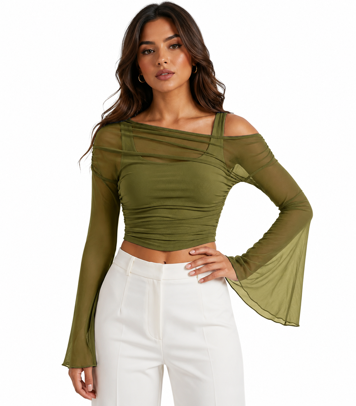 Luna Sheer Off-Shoulder Crop Top