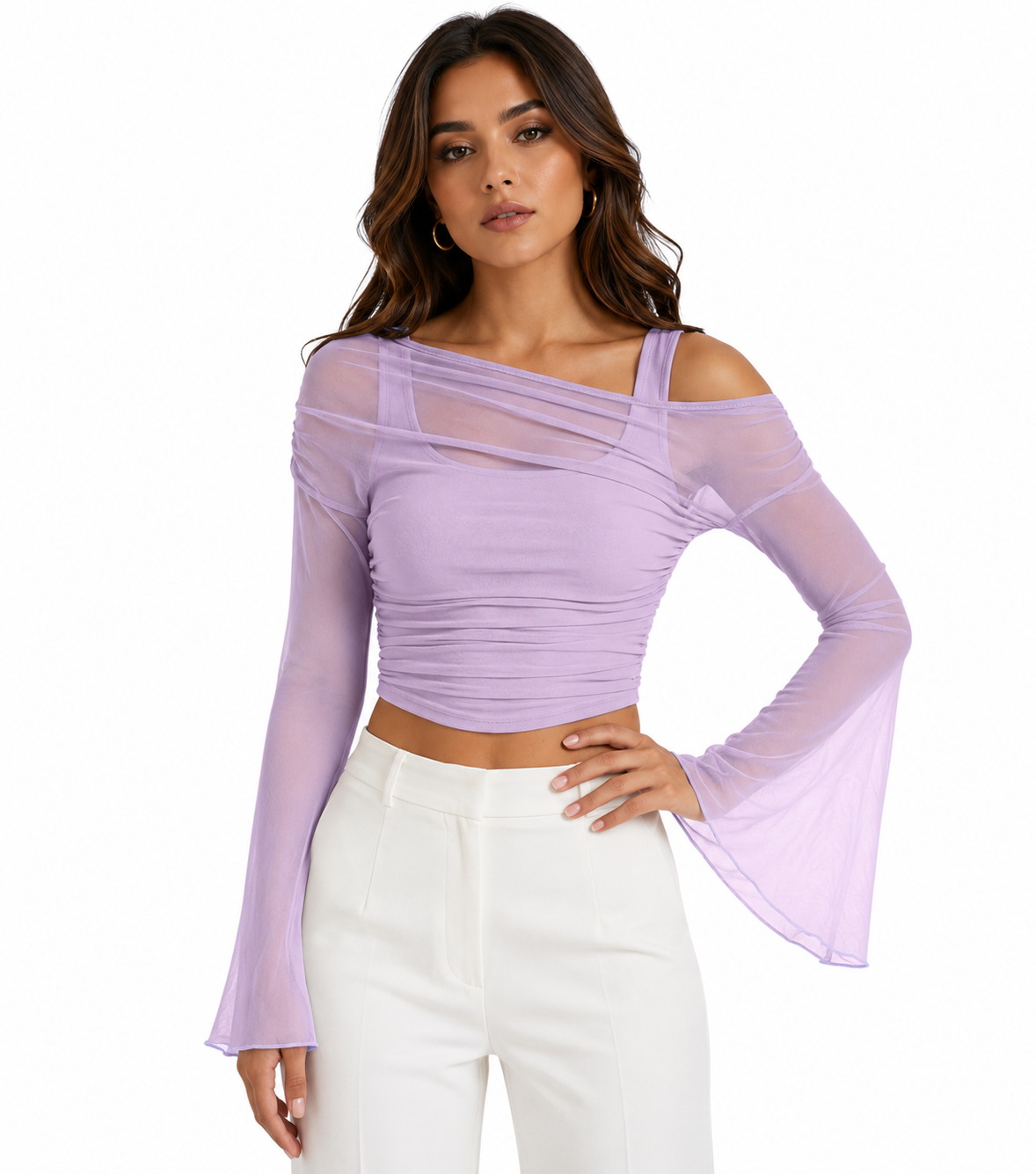 Luna Sheer Off-Shoulder Crop Top