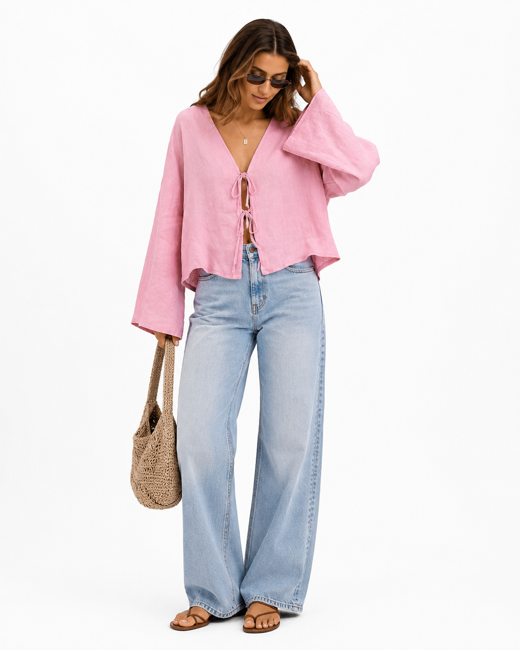 Isla Linen Tie-Front Blouse