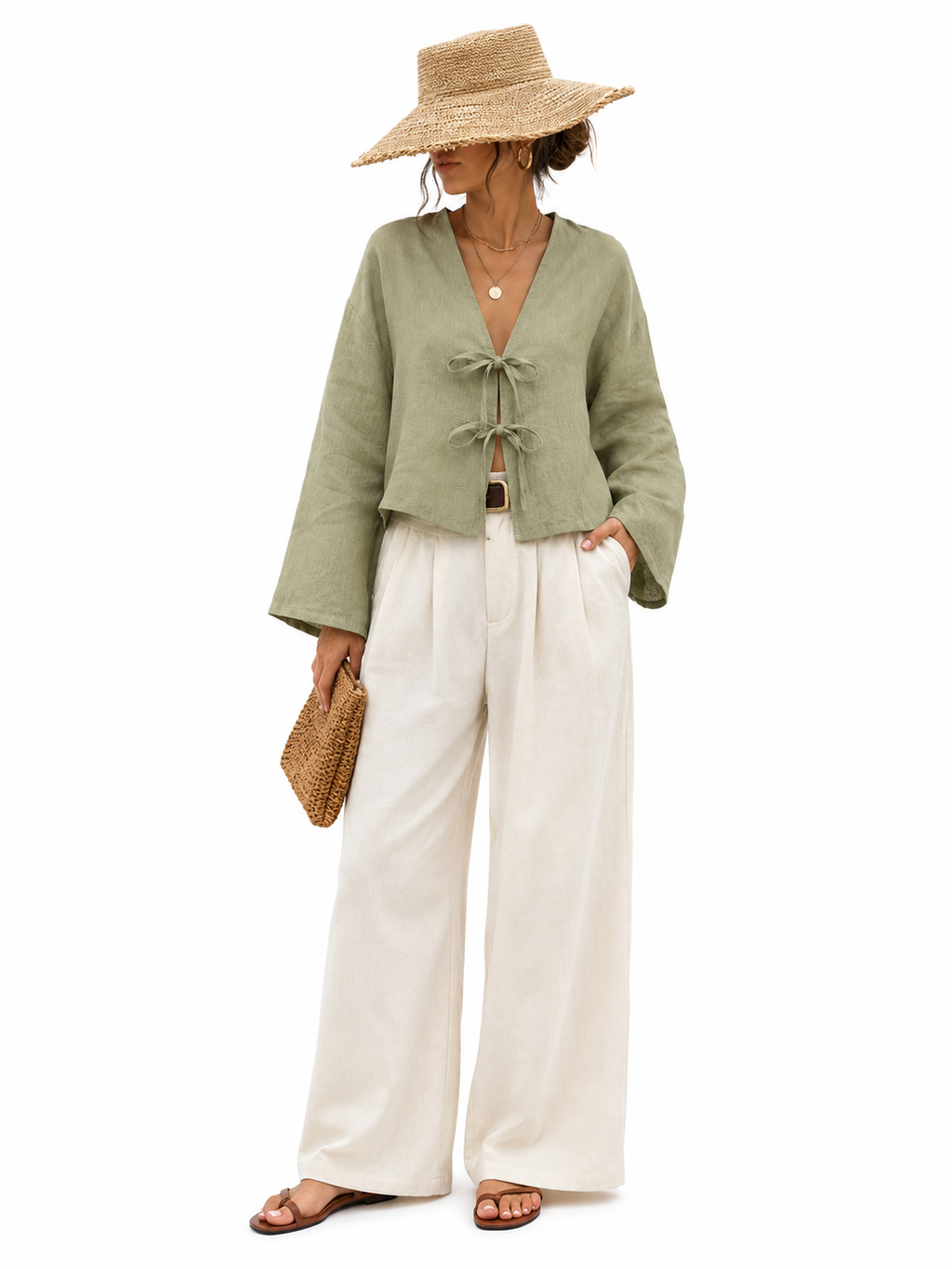 Isla Linen Tie-Front Blouse