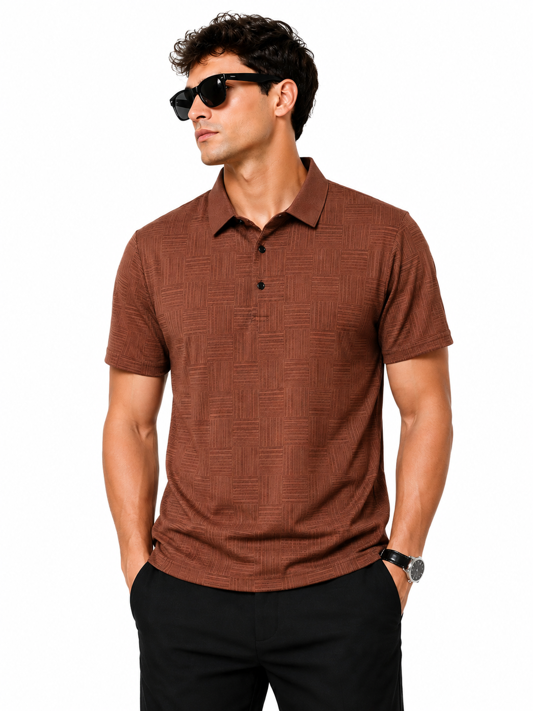 Men's Textured Short Sleeve Polo Shirt