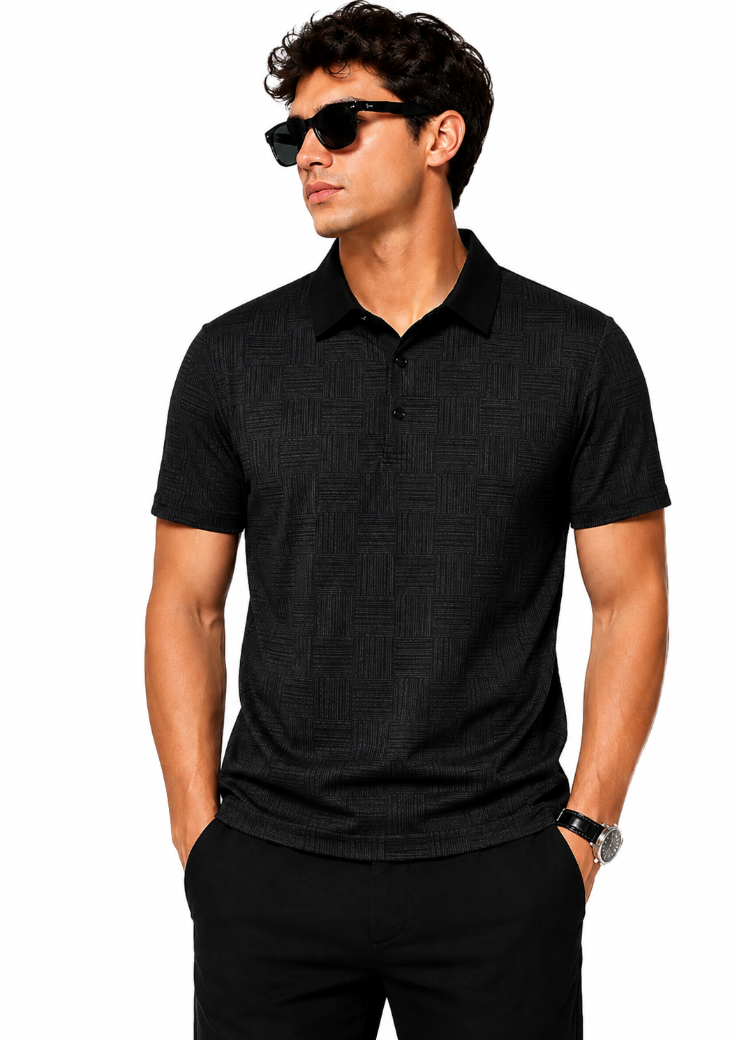 Men's Textured Short Sleeve Polo Shirt