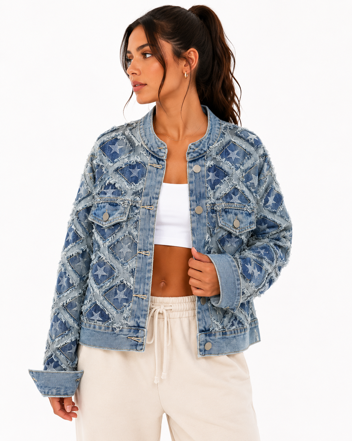 Vintage Star Print Denim Jacket