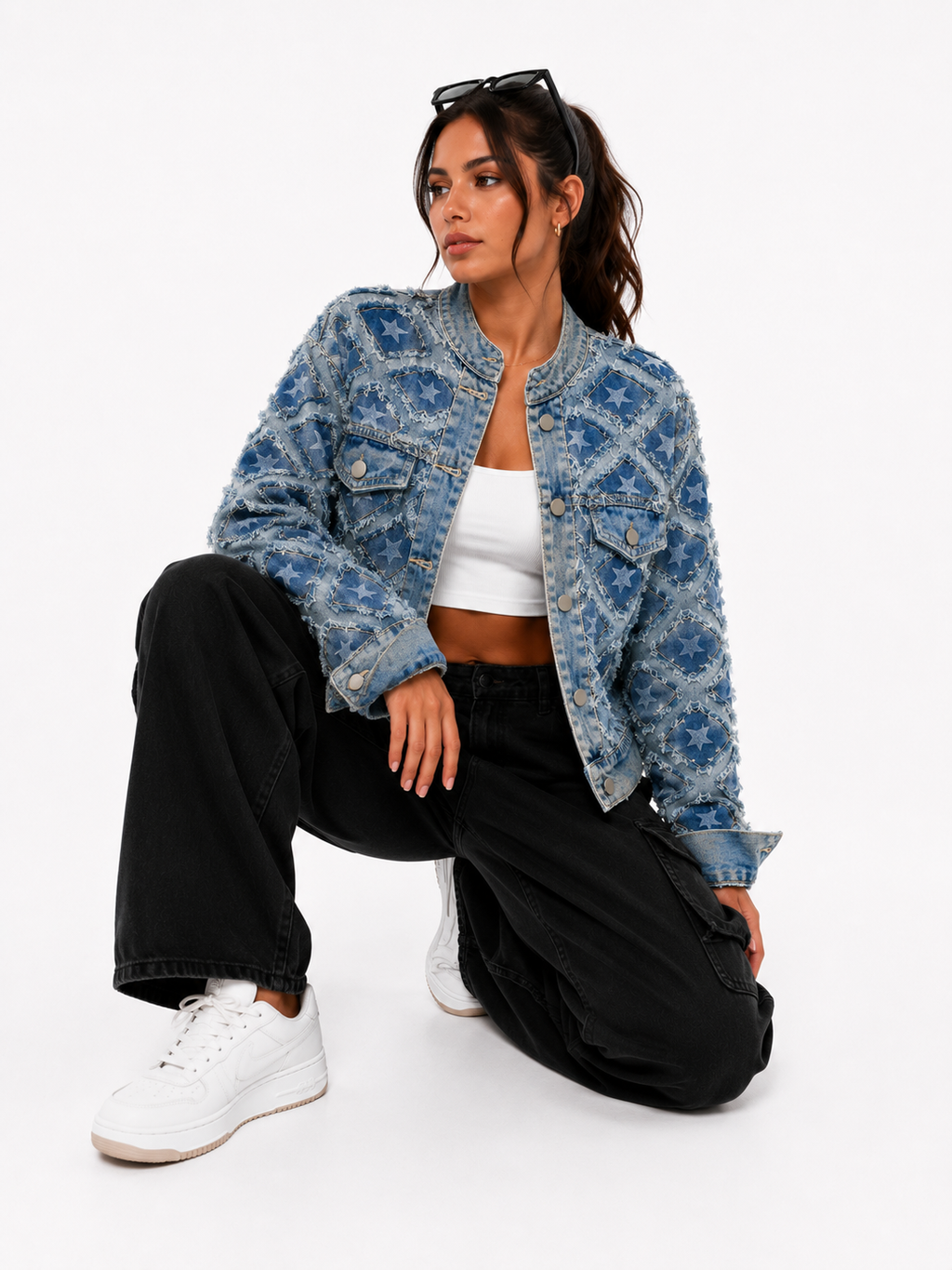 Vintage Star Print Denim Jacket