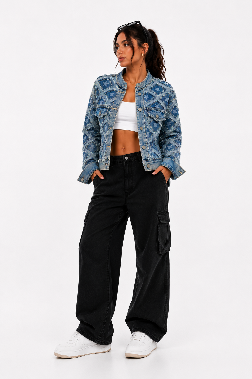 Vintage Star Print Denim Jacket