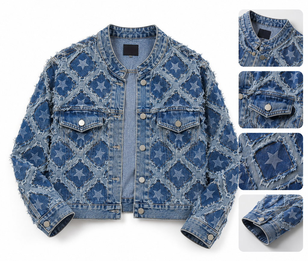 Vintage Star Print Denim Jacket