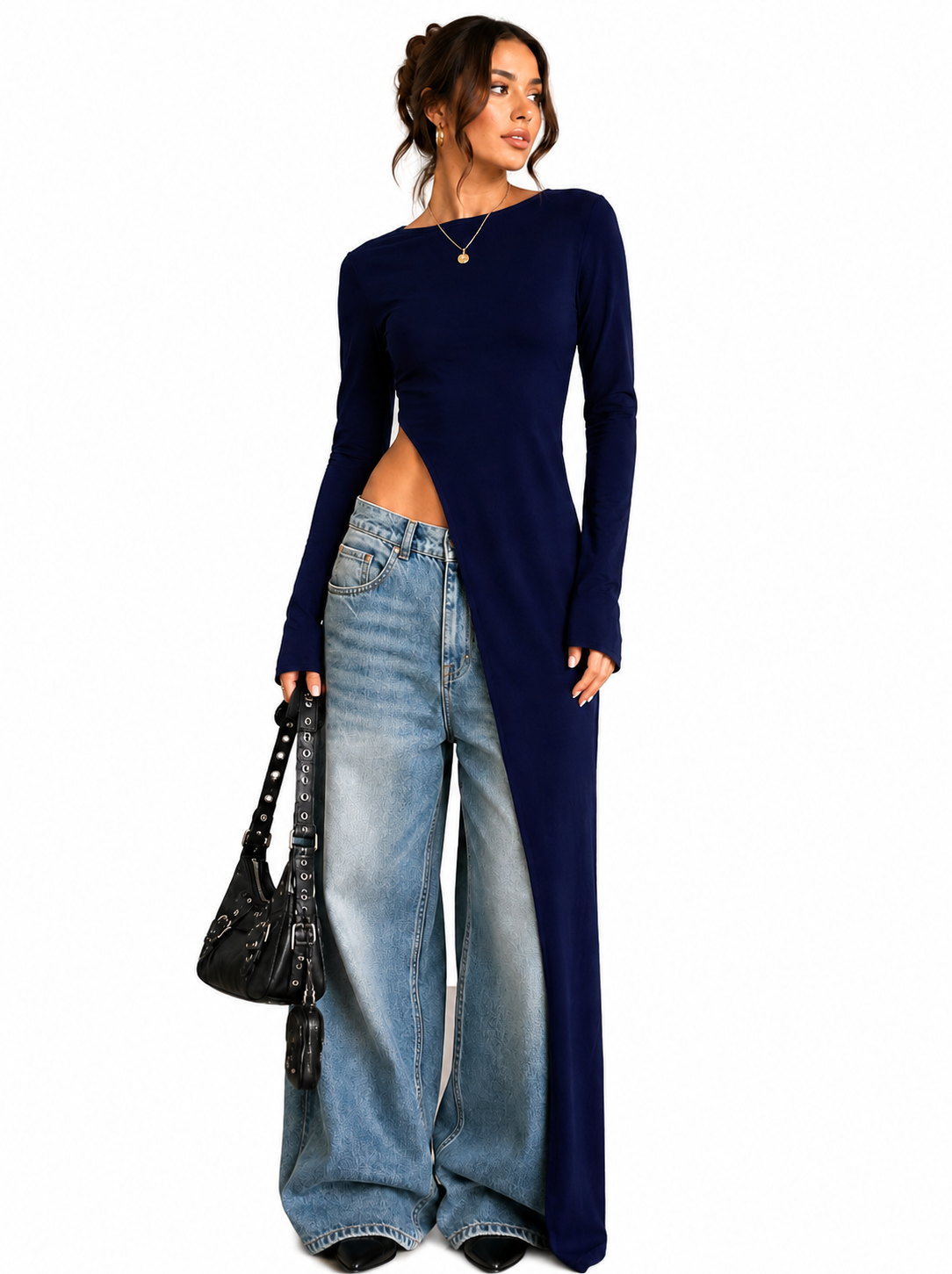 Dulzura Long Sleeve High Slit Maxi Dress