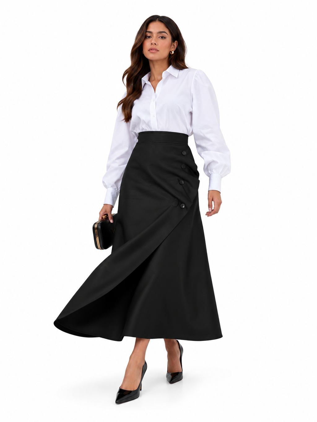 Button Front Wrap-Style Skirt