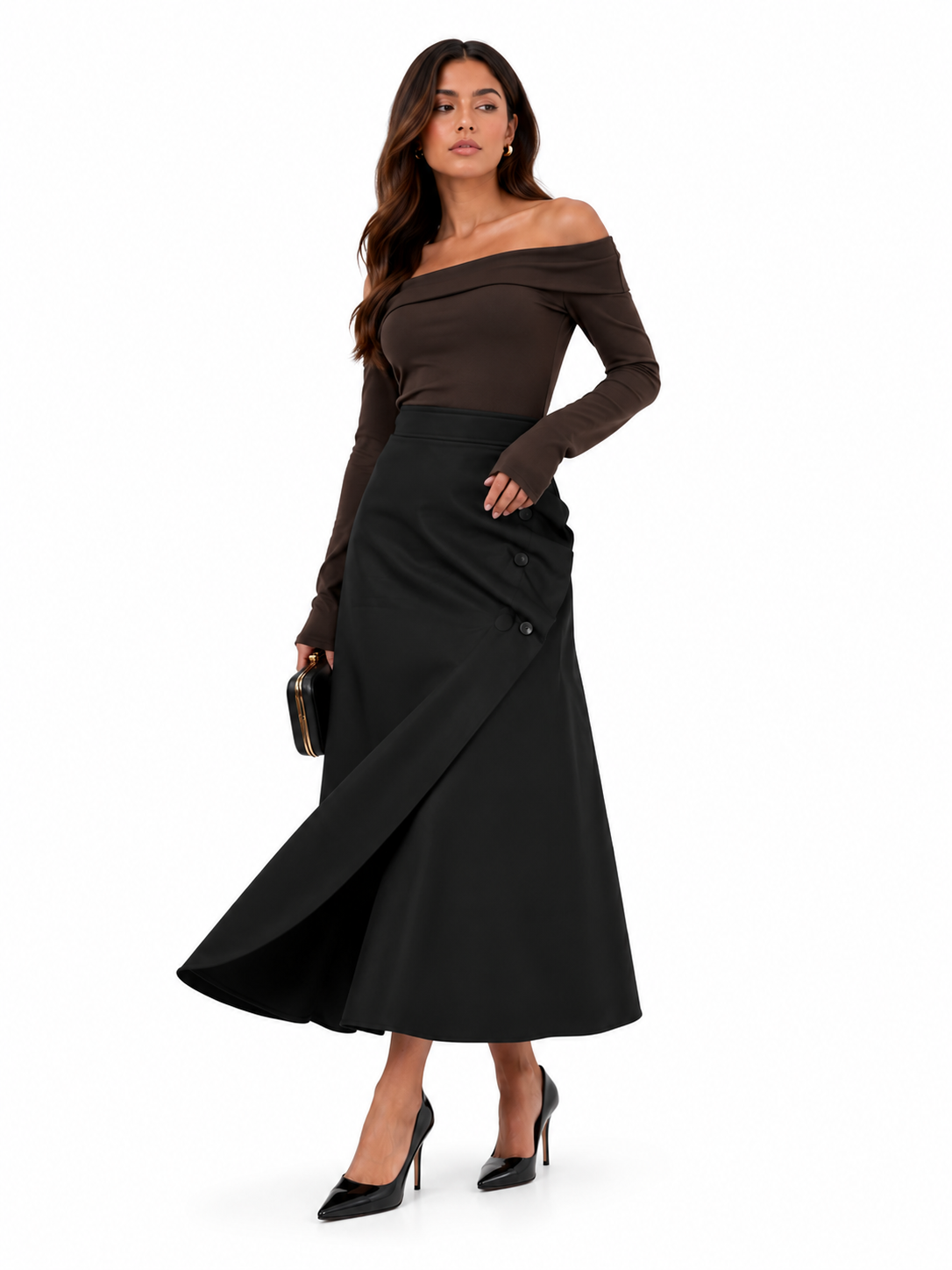 Button Front Wrap-Style Skirt