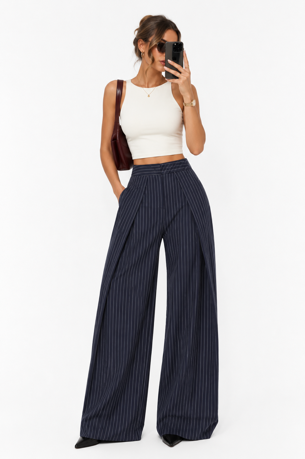 Monroe Wide-Leg Pleated Pants