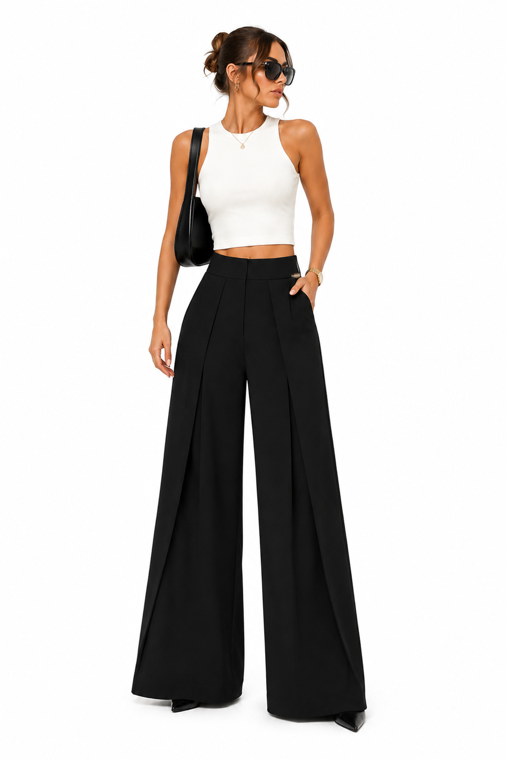 Monroe Wide-Leg Pleated Pants
