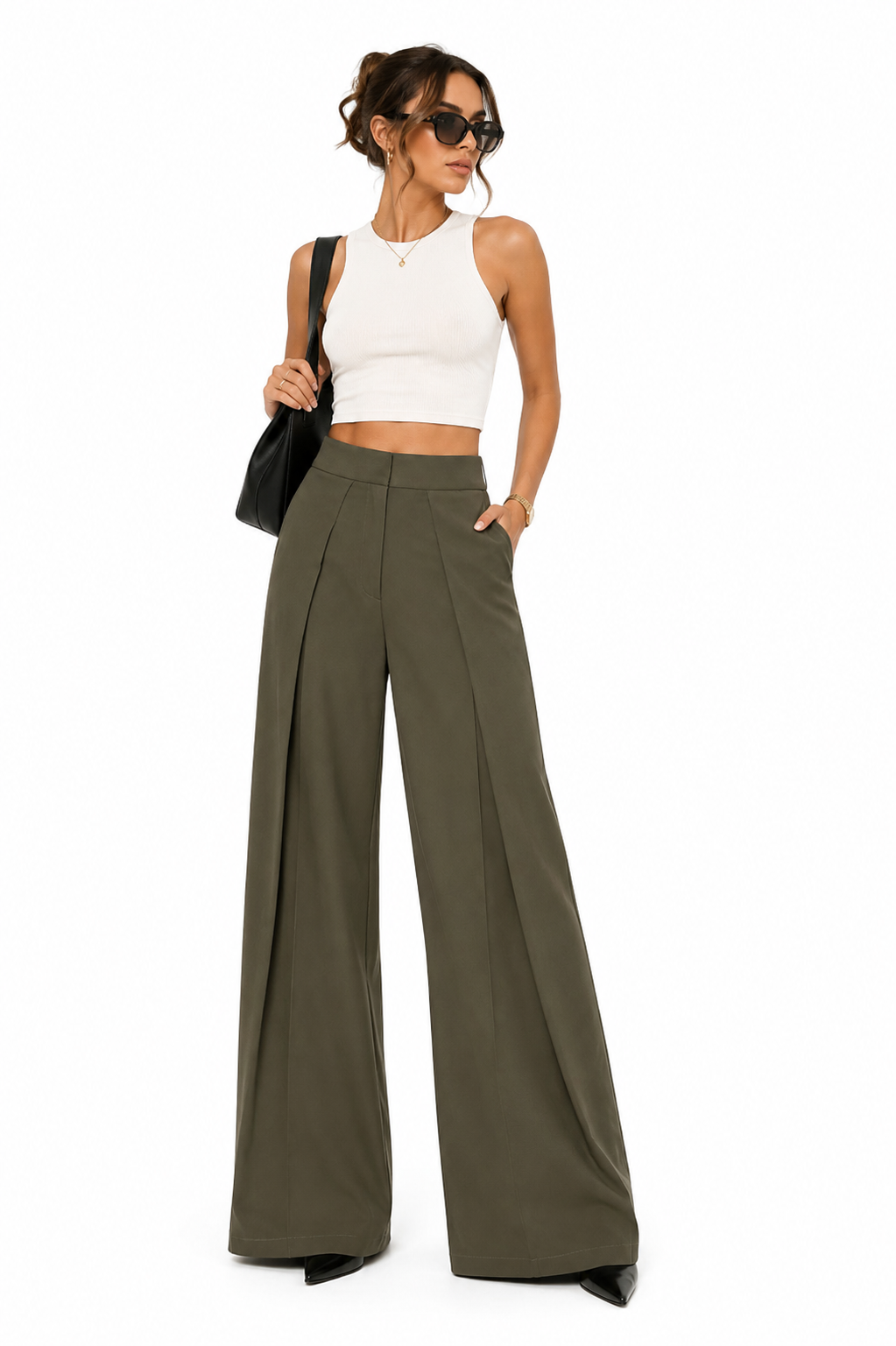 Monroe Wide-Leg Pleated Pants