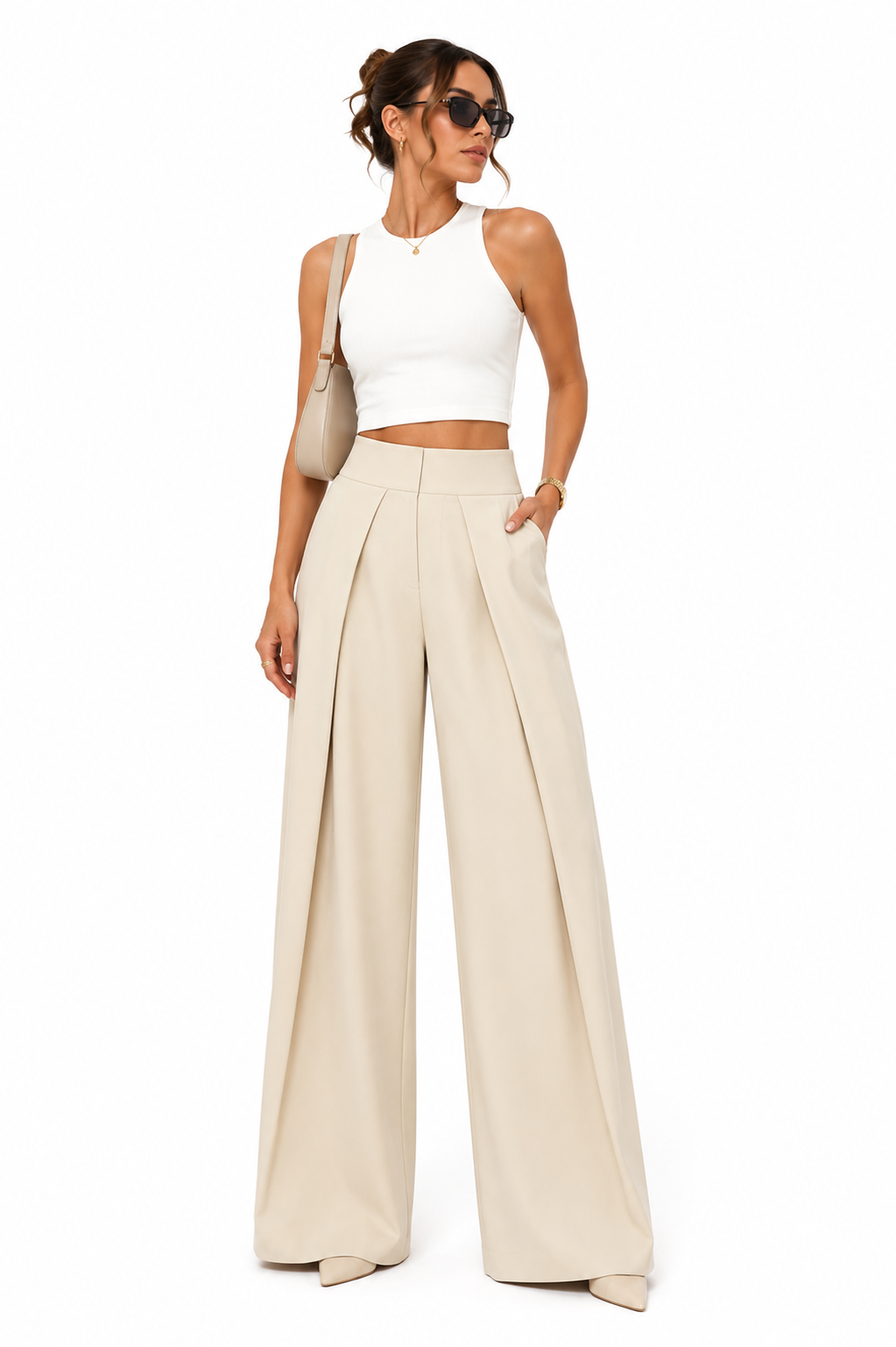 Monroe Wide-Leg Pleated Pants