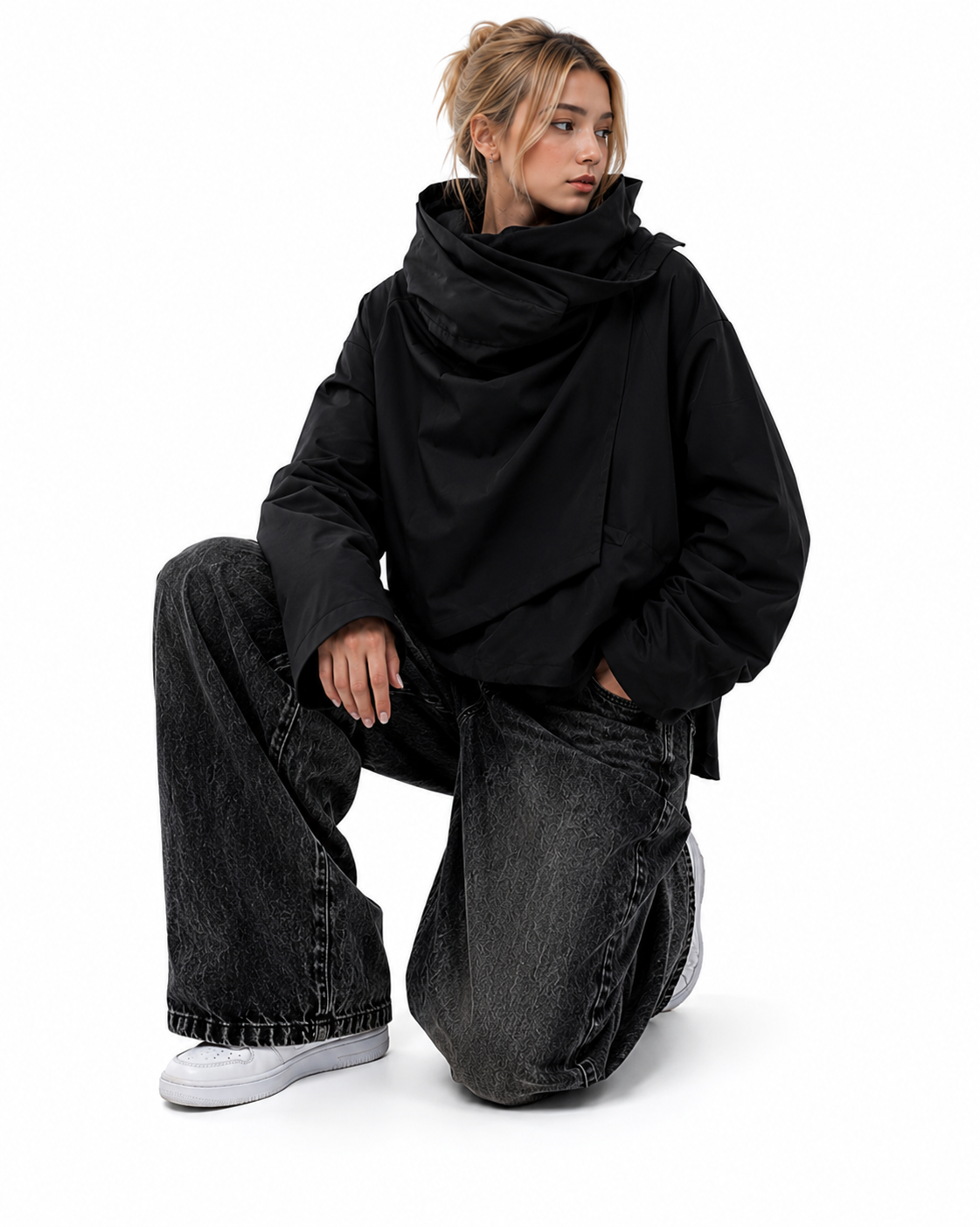 Noir Wrap High Neck Pullover