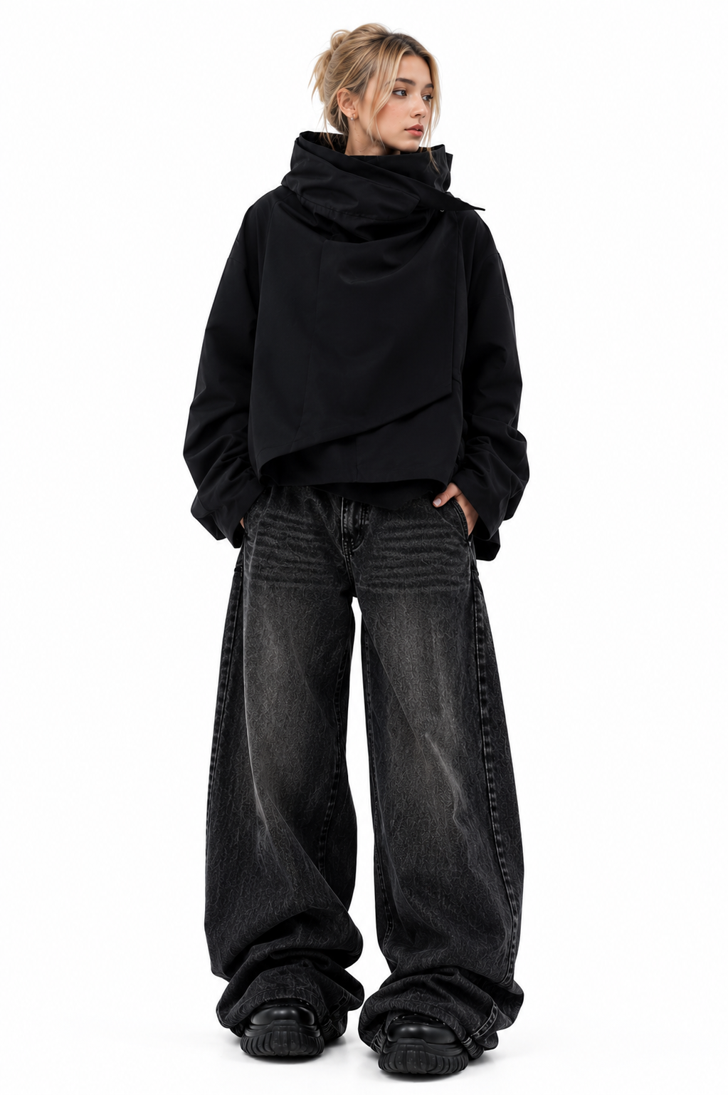 Noir Wrap High Neck Pullover