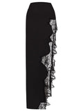 Asymmetrical Lace Trim High Slit Long Skirt