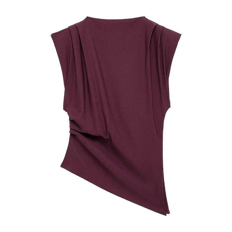 Ruched Sleeveless Asymmetric Hem Top