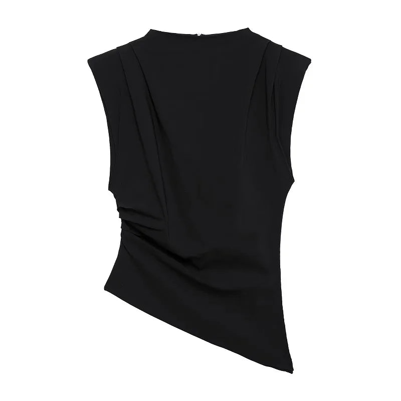 Ruched Sleeveless Asymmetric Hem Top