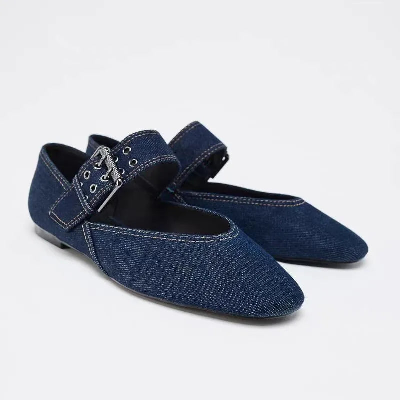 Denim Luxe Mary Jane Flats
