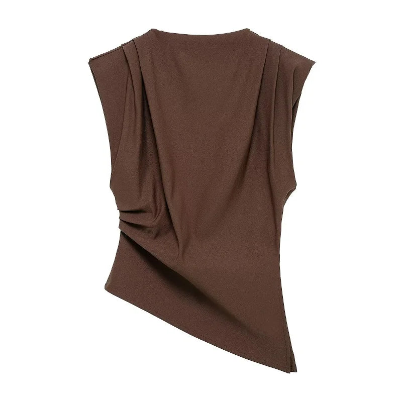 Ruched Sleeveless Asymmetric Hem Top