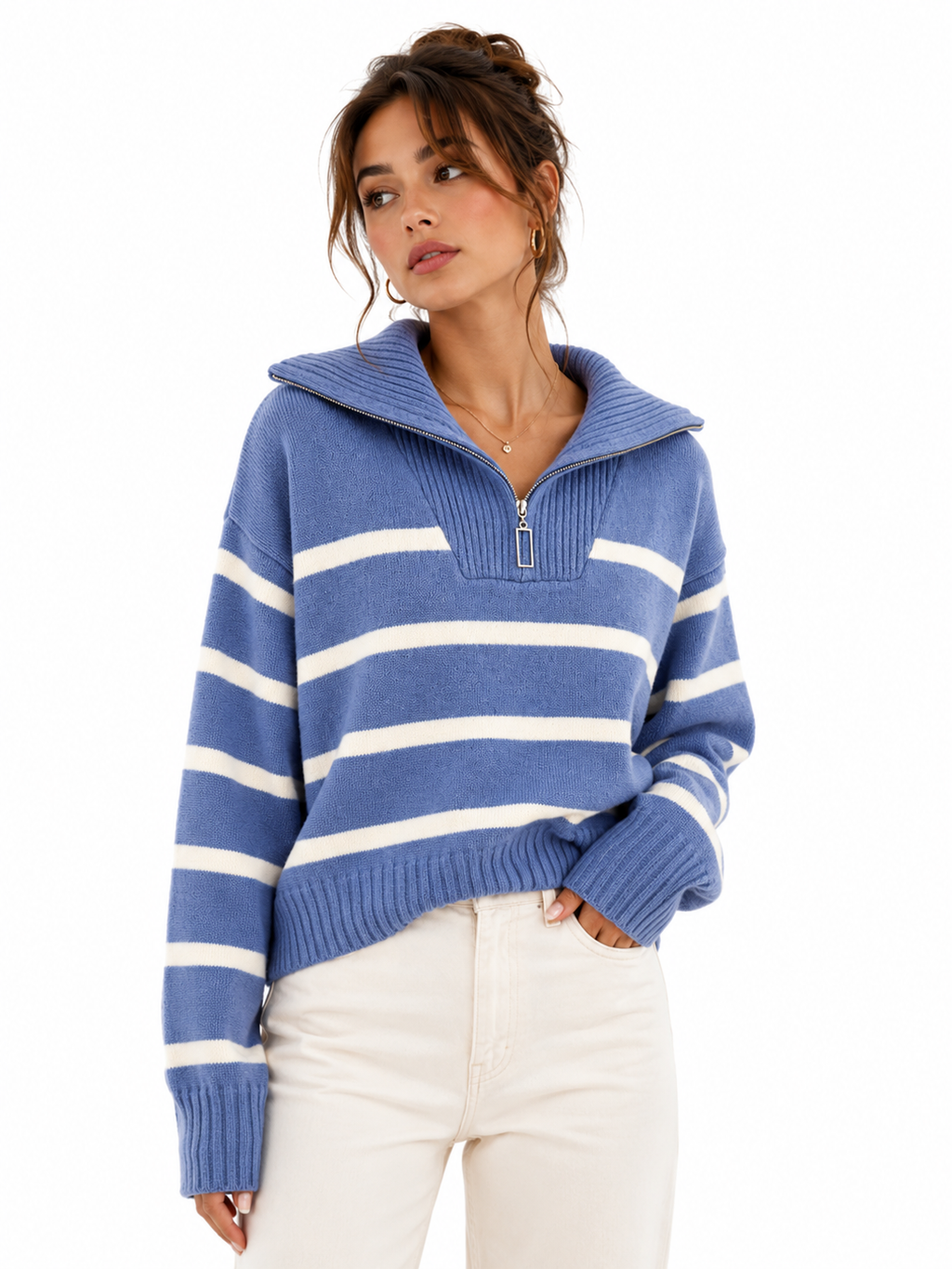Coastal Stripe Quarter-Zip Sweater